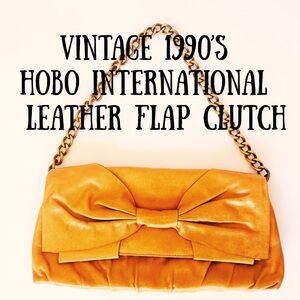 Vintage Leather Bow Flap Clutch